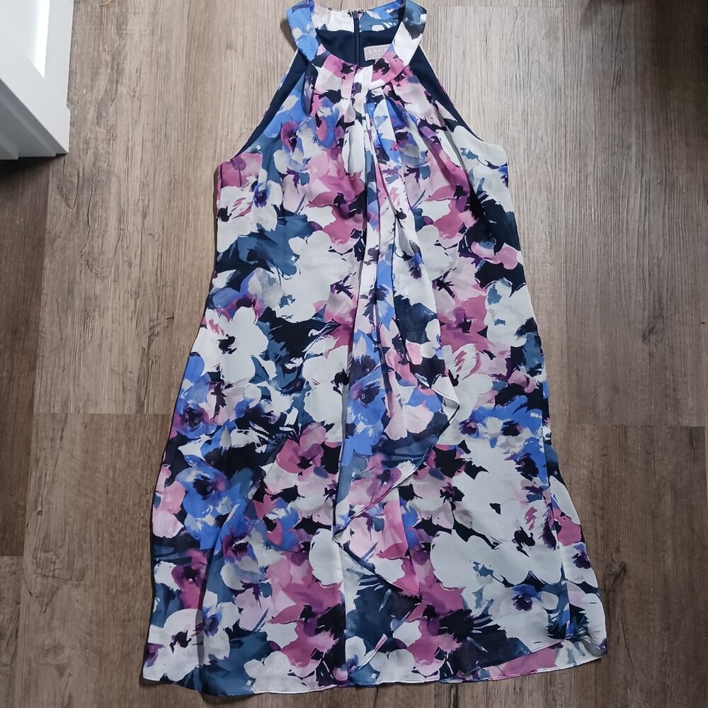 Floral Halter Neck Sleeveless Dress with neck drape